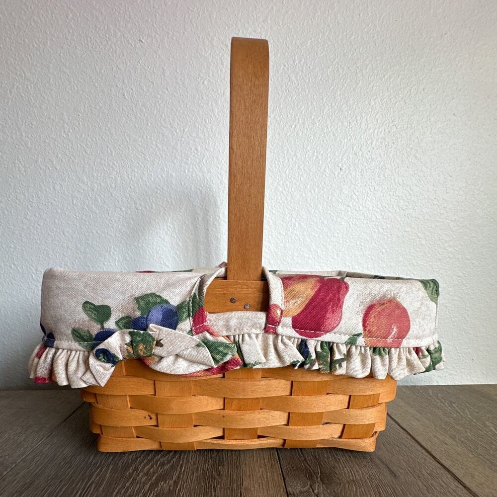 Longaberger Small Fruit Basket Handwoven Wood Fruit Print Liner Farmhouse - Picture 1 of 9
